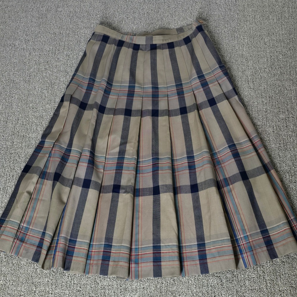 Vintage Pendleton Virgin Wool Pleated Midi Skirt Tan Plaid Dark Academia USA